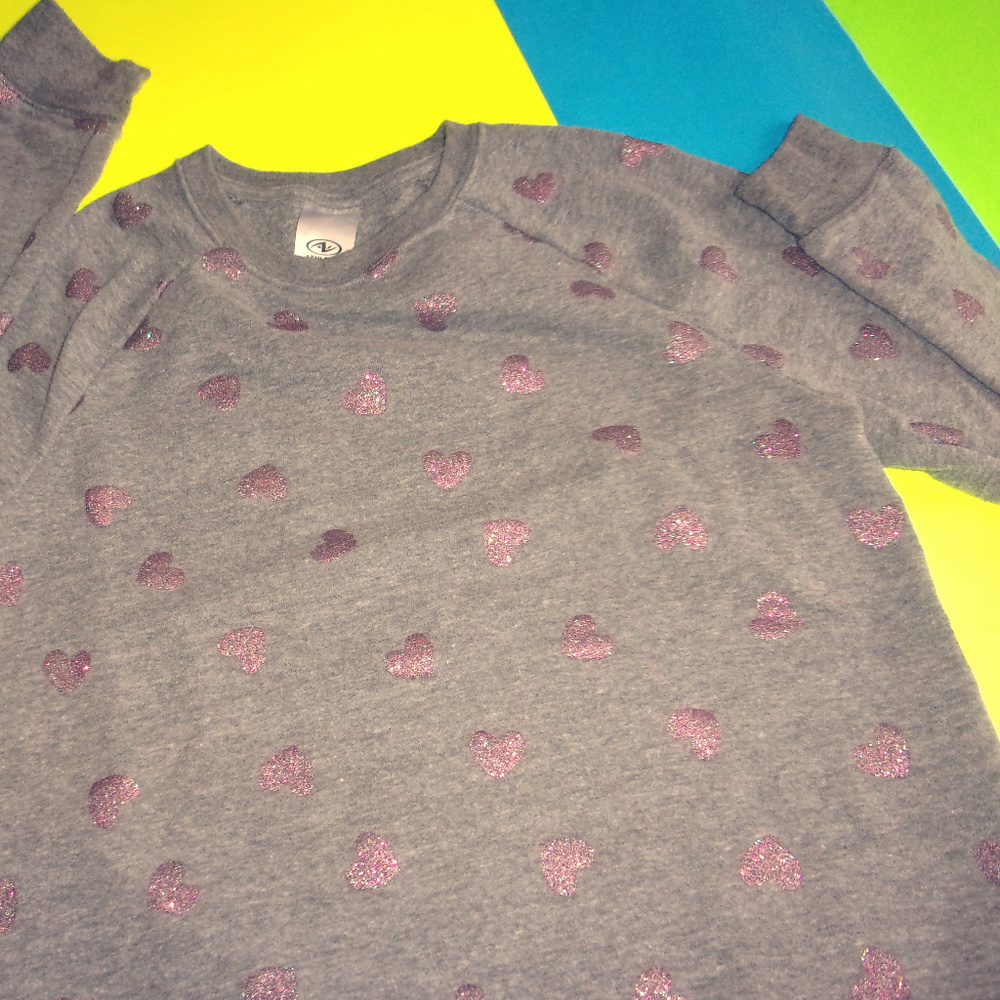 Heather grey with pink glitter hearts sweatshirt